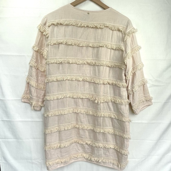HARLYN by Anthro Boho Duster Jacket Cream Size M Bohemian Festival Lace Fringe - Picture 6 of 11